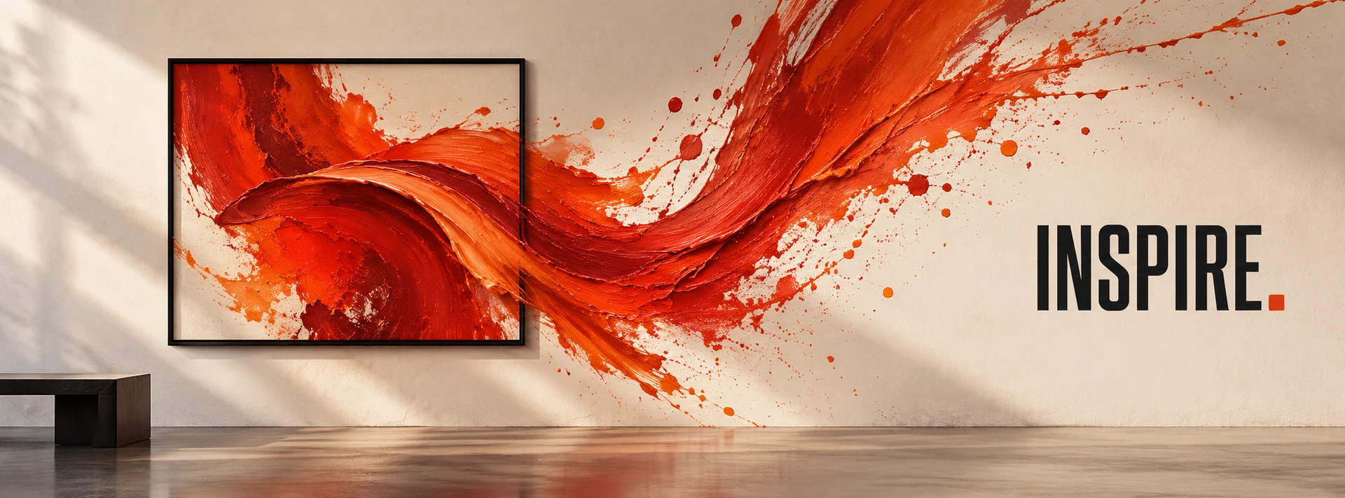 Inspire, an orange artwork extending beyond its frame